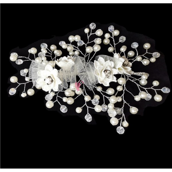 Tiara Ti042CC Flori crem pentru mirese cu cristale si perle